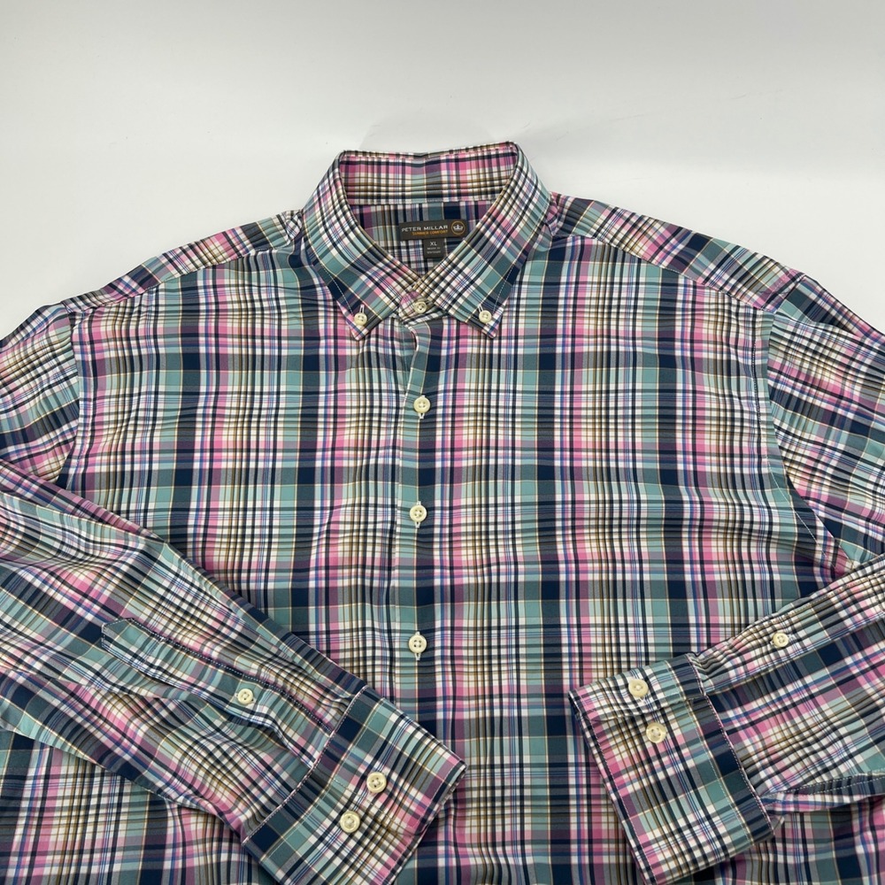 Peter Millar Summer Comfort XL Plaid Performance Button Front Shirt Mens